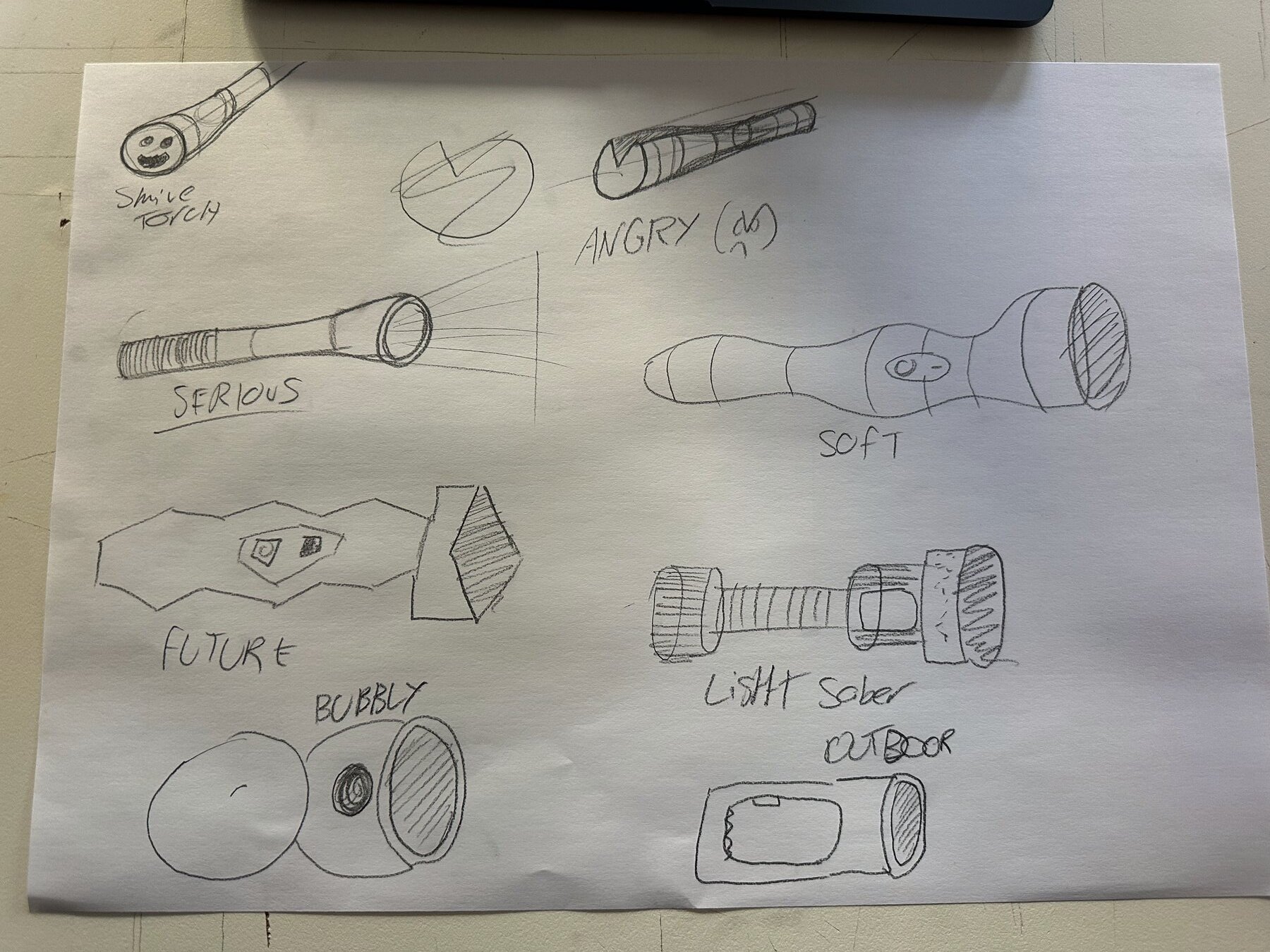 Eight quick torch concept sketches in 10 minutes